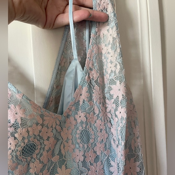 Bebe Pink & Blue lace Overlay fit and flare dress, size 6 - Picture 6 of 7